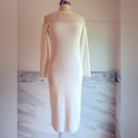 Express Lace Yock Ivory Midi Sweater Dress Sz M - Picture 1 of 10